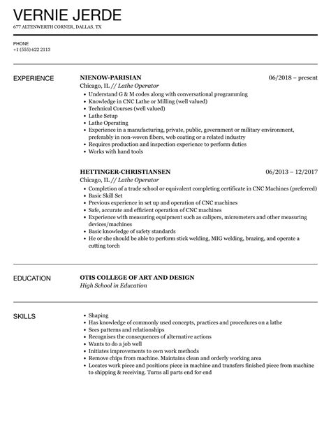 lathe operator resume examples